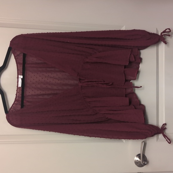 NWOT Asos Burgundy Sheer Tie Front Blouse - Picture 5 of 10